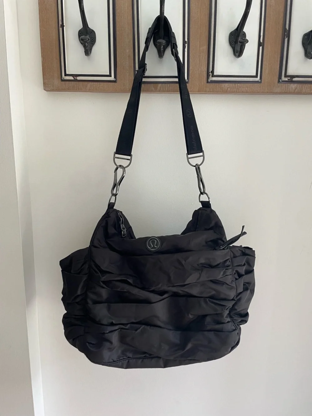 lululemon athletica Black Ruffled Nylon Shoulder Tote - Picture 1 of 16